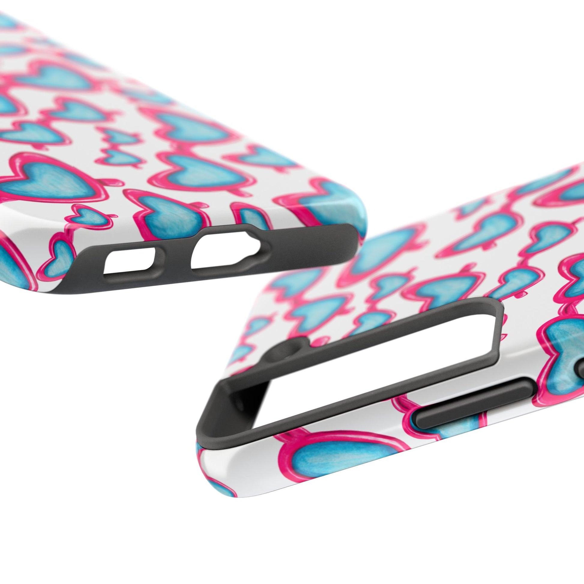 Pink & Blue Heart Shaped Sunglasses Watercolor Illustrated Tossed Pattern Tough Case | Various Models