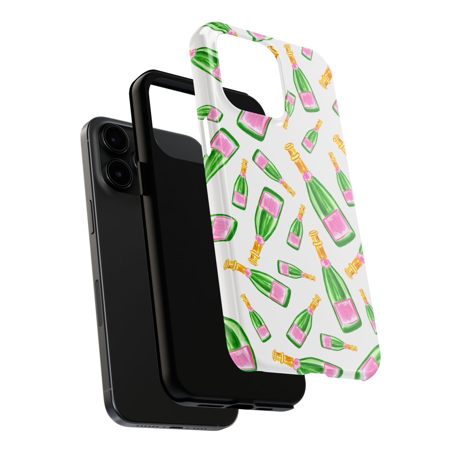 Copy of Tossed Pink and Green Watercolor Illustrated Champagne Bottles Pattern Tough Phone Case | Various Models