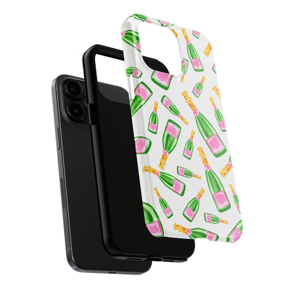 Copy of Tossed Pink and Green Watercolor Illustrated Champagne Bottles Pattern Tough Phone Case | Various Models