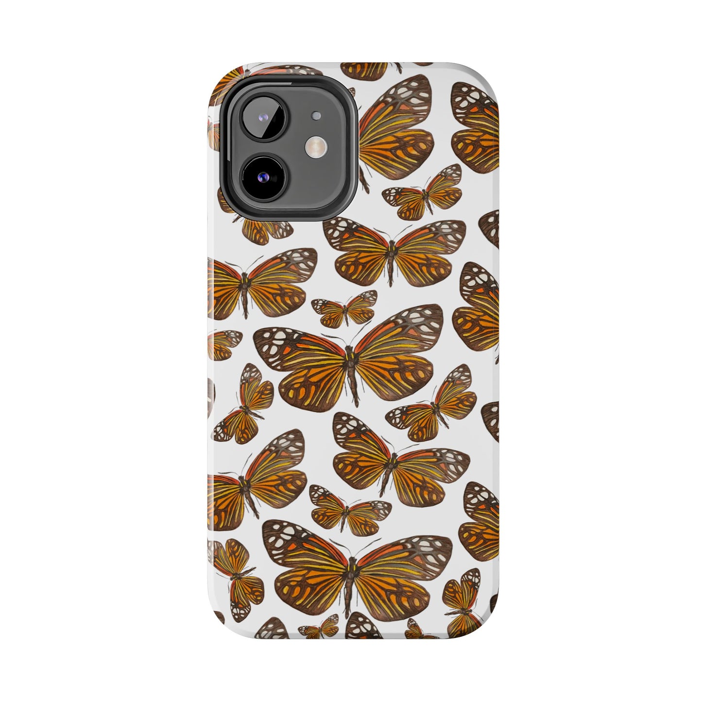 Black & Orange Butterfly Watercolor Illustrated Tossed Pattern Tough Phone Case | Various Models