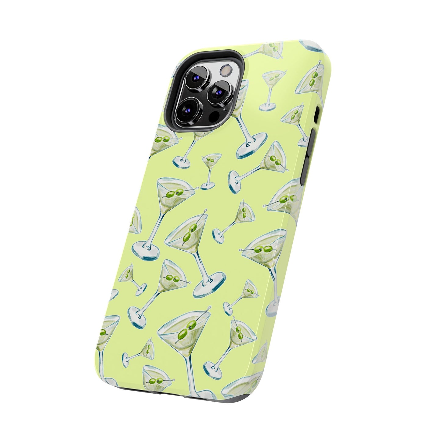 Watercolor Blue and Green Martinis Tossed Illustrated Pattern Yellow Tough Phone Case | Various Models