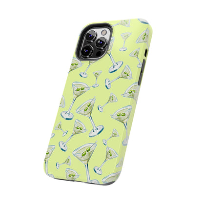 Watercolor Blue and Green Martinis Tossed Illustrated Pattern Yellow Tough Phone Case | Various Models