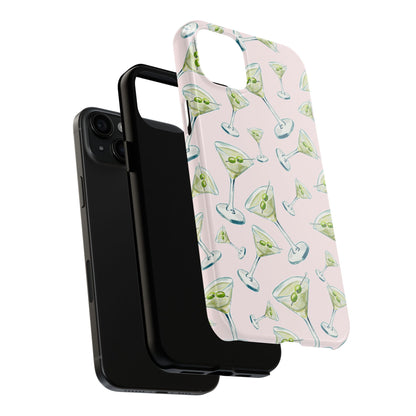 Watercolor Blue and Green Martinis Tossed Illustrated Pattern Blush Pink Tough Phone Case | Various Models