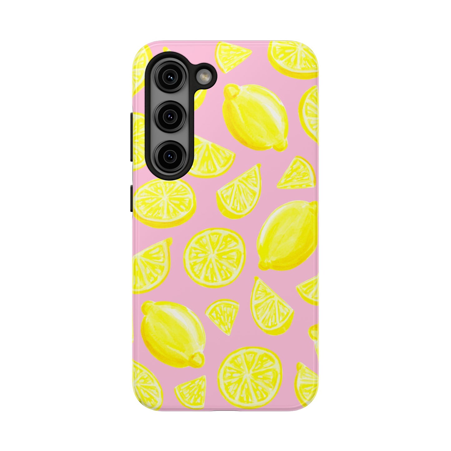Bright Yellow Lemons Watercolor Illustrated Tossed Pattern Light Pink Tough Phone Case | Various Models