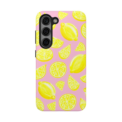 Bright Yellow Lemons Watercolor Illustrated Tossed Pattern Light Pink Tough Phone Case | Various Models
