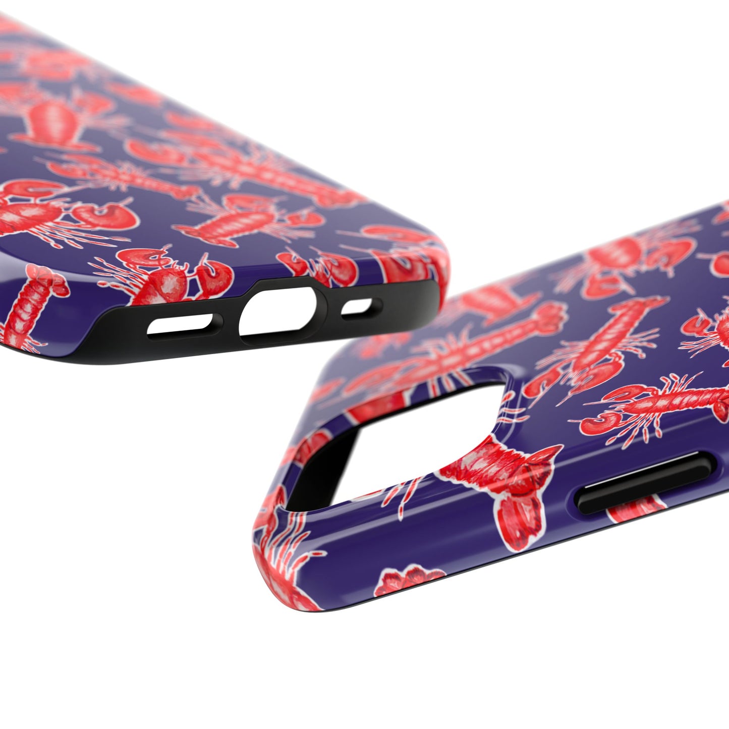 Red Lobster Watercolor Illustrated Tossed Pattern Navy Coastal Nautical Tough Phone Case | Various Models