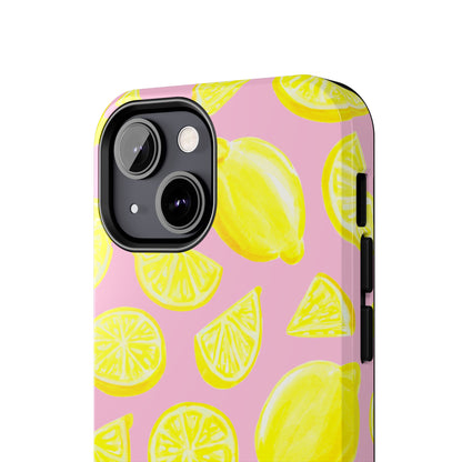 Bright Yellow Lemons Watercolor Illustrated Tossed Pattern Light Pink Tough Phone Case | Various Models