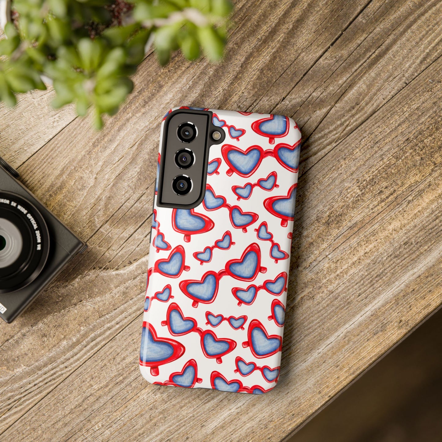 Red, White, & Blue Heart Shaped Watercolor Sunglasses Tossed Pattern Tough Phone Cases