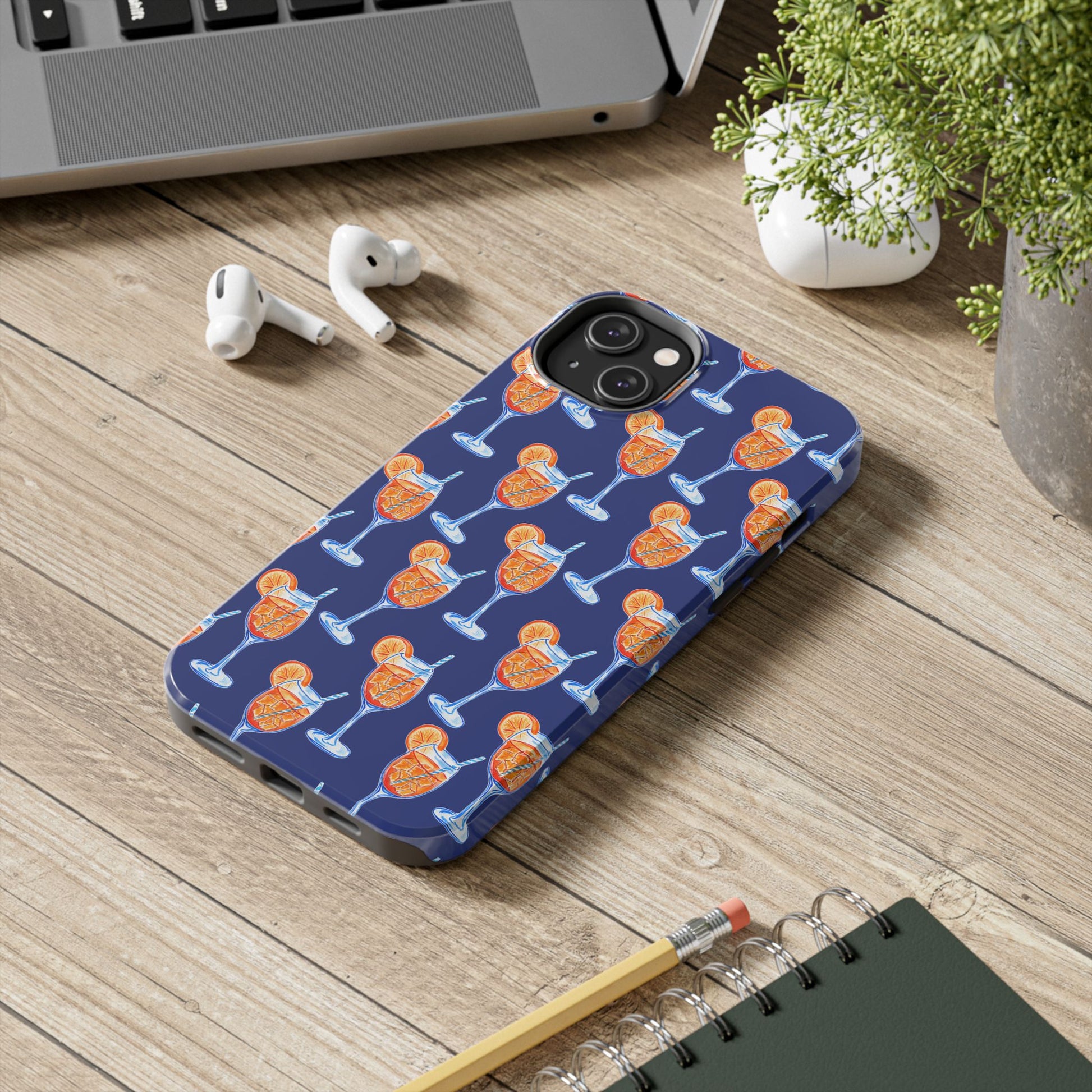 Orange & Blue Aperol Spritz Watercolor Pattern Navy Tough Case | Various Models