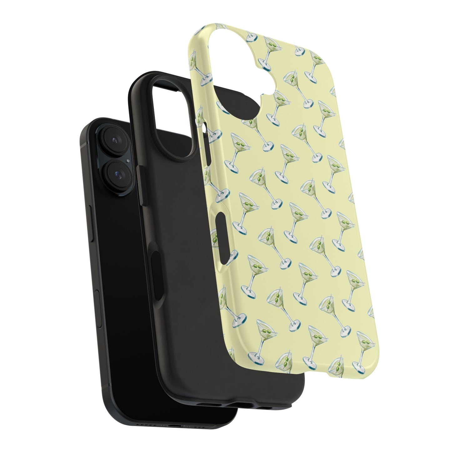 Yellow Mini Martini Watercolor Illustrated Tossed Pattern Tough Phone Case | Various Models Available