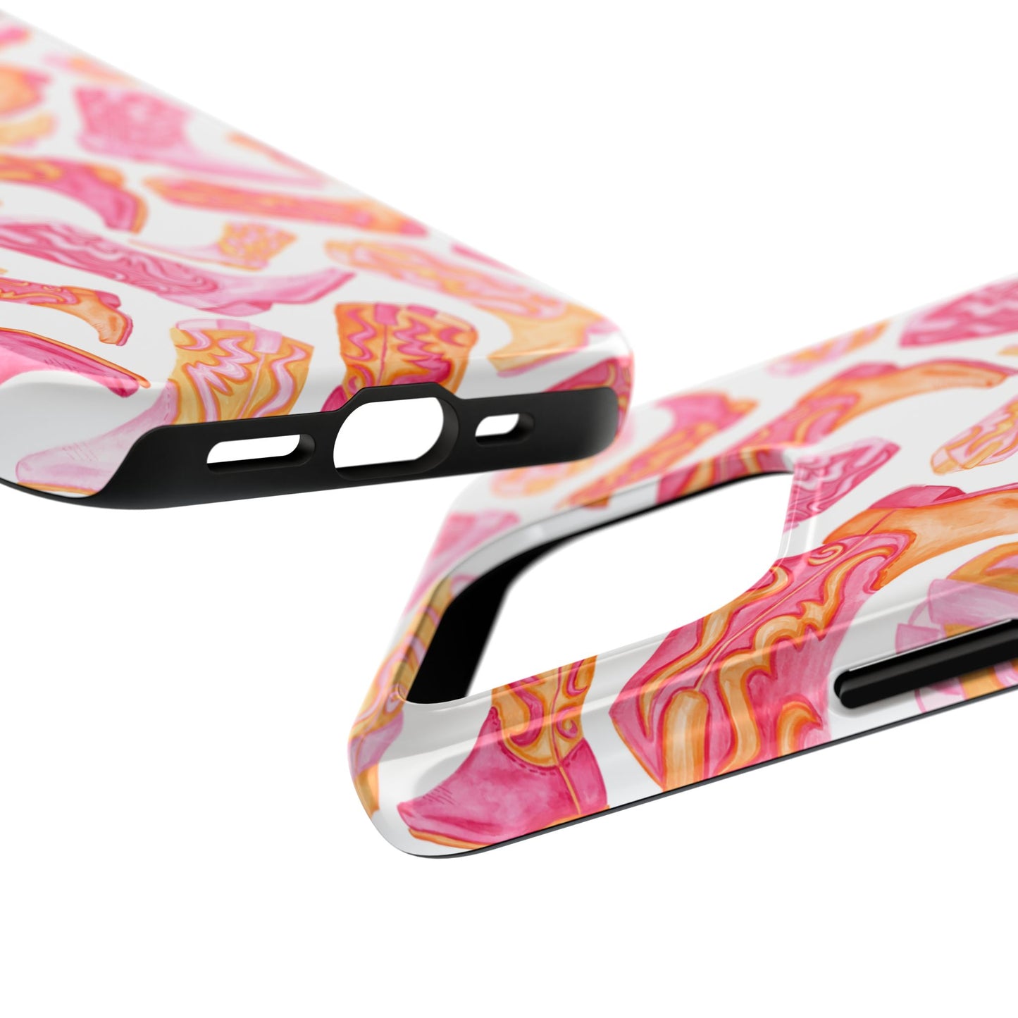 Tossed Hot Pink & Orange Cowboy Boots Tough Phone Cases | Various Models Available