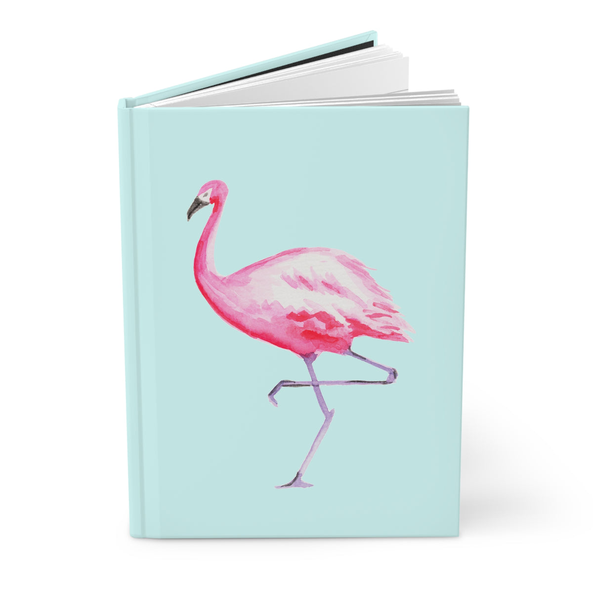 Hot Pink Flamingo Watercolor Illustrated Light Blue Hardcover Journal Matte 8"x 5.75"