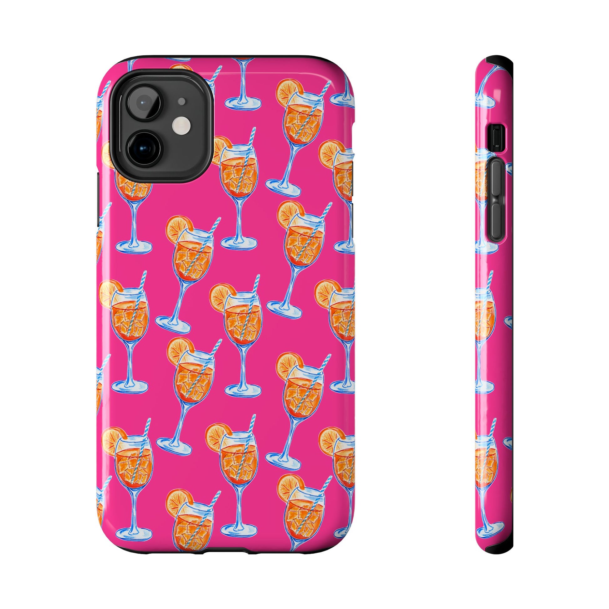 Orange & Blue Aperol Spritz Watercolor Pattern Hot Pink Phone Case | Various Models iPhone 11