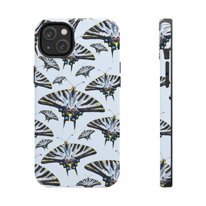 Light Blue Swallowtail Butterflies Watercolor Illustrated Pale Blue Tough Phone Case | Various Models iPhone 14 Plus
