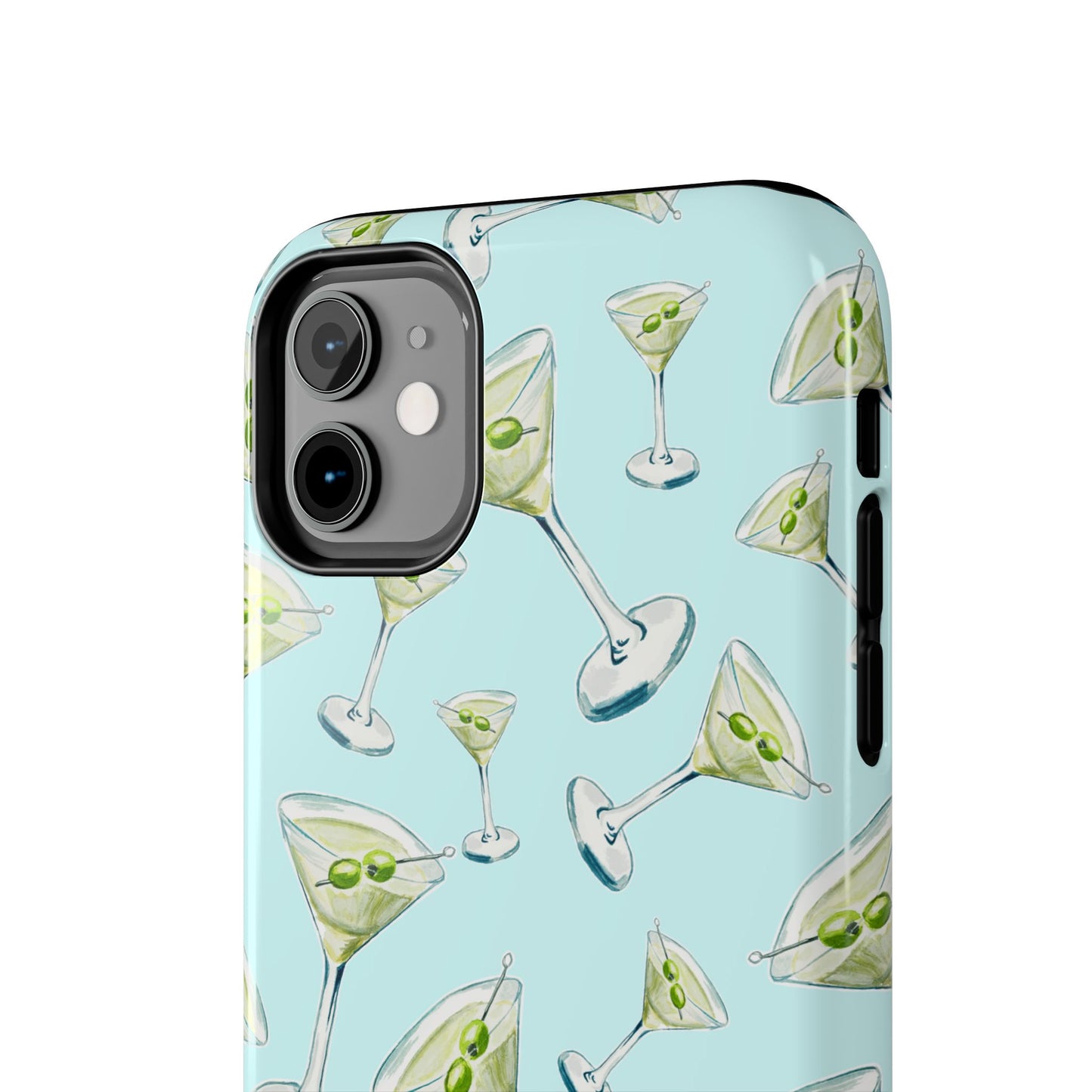 Watercolor Blue and Green Martinis Tossed Illustrated Pattern Turquoise Blue Tough Phone Case | Various Models