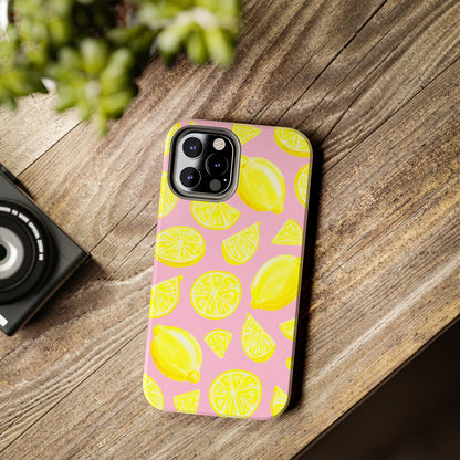 Bright Yellow Lemons Watercolor Illustrated Tossed Pattern Light Pink Tough Phone Case | Various Models
