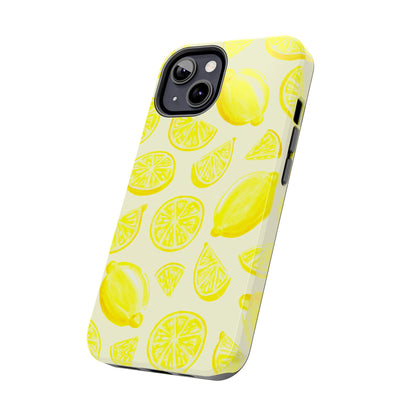 Bright Yellow Lemons Watercolor Illustrated Tossed Pattern Pale Yellow Tough Phone Case | Various Models