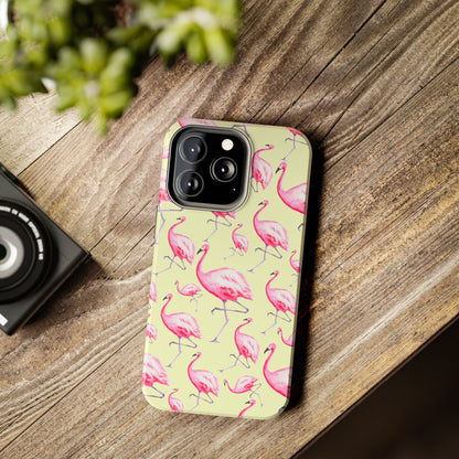 Pink Flamingos Watercolor Illustrated Tossed Pattern Yellow Phone Case | Various Models