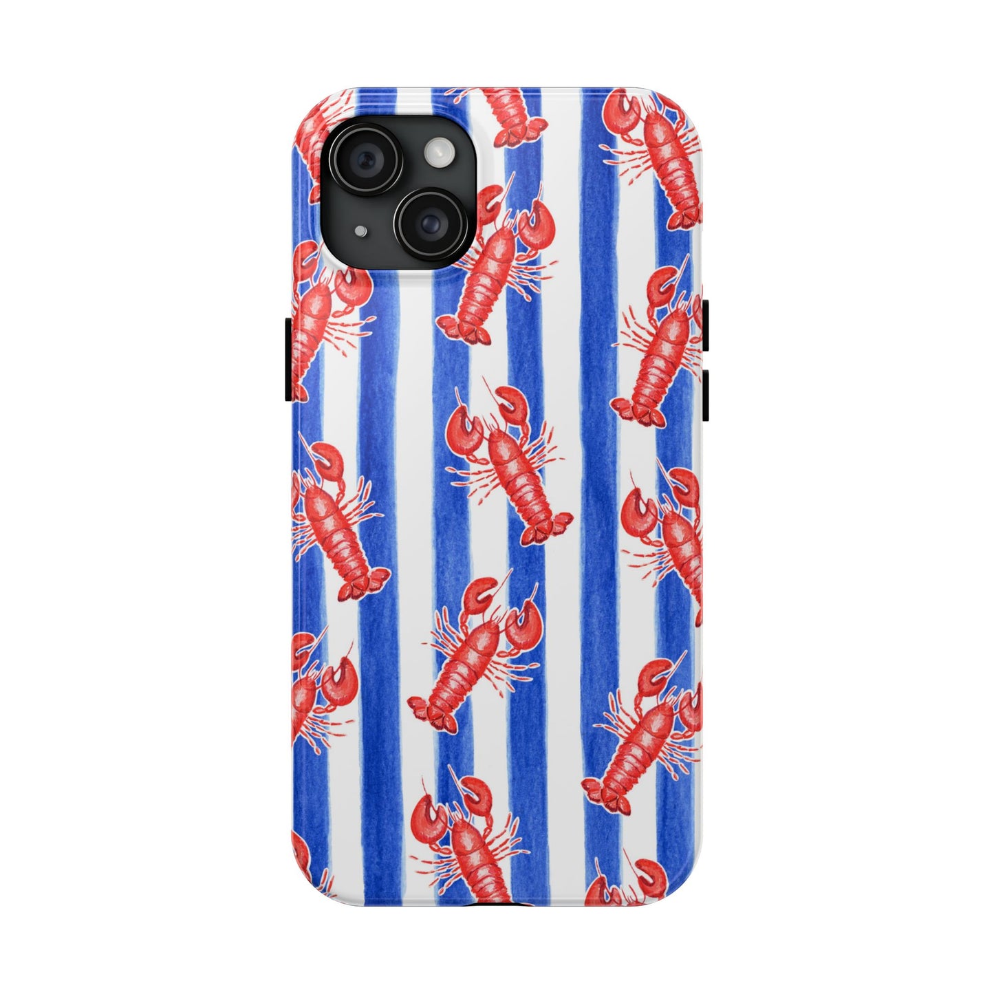 Blue & White Strip Red Lobster Watercolor Patterned Phone Case | Various Models iPhone 15 Plus