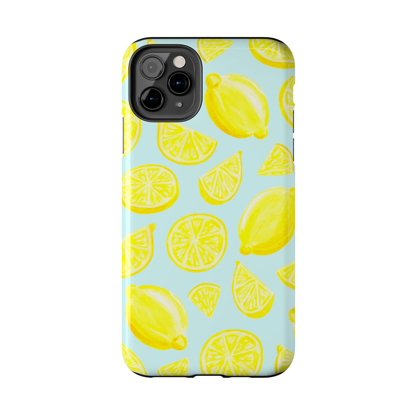 Bright Yellow Lemons Watercolor Illustrated Tossed Pattern Light Blue Tough Phone Case | Various Models