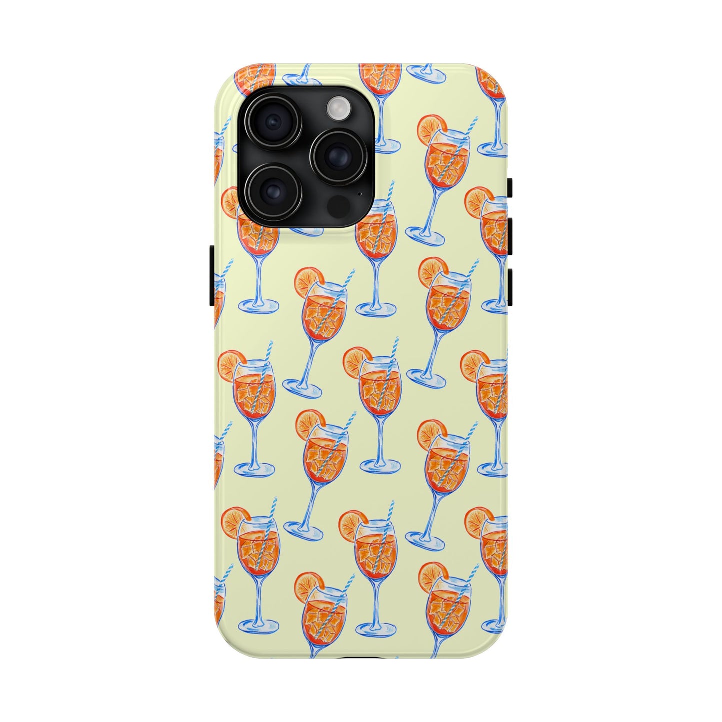 Lemon Yellow Orange & Blue Aperol Spritz Watercolor Patterned Tough Phone Case | Various Models iPhone 15 Pro Max