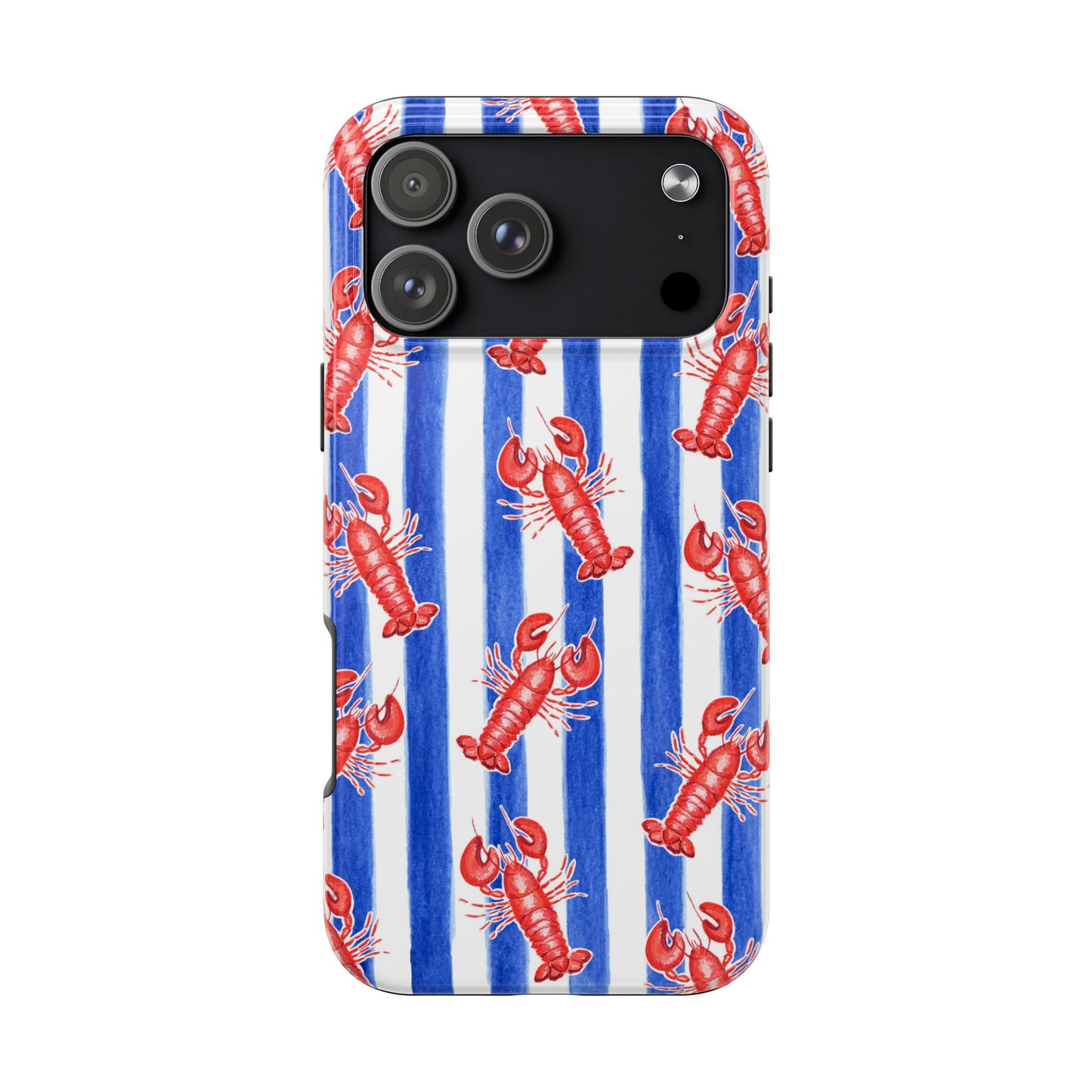 Blue & White Strip Red Lobster Watercolor Patterned Phone Case | Various Models iPhone 17 Pro Max