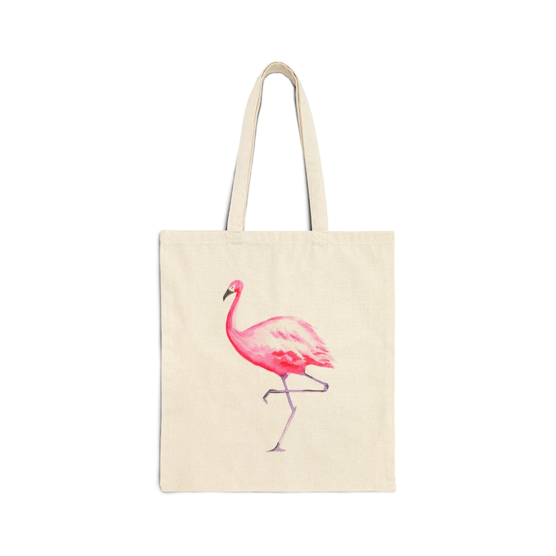 Pink Flamingo Watercolor Illustrated Canvas Tote