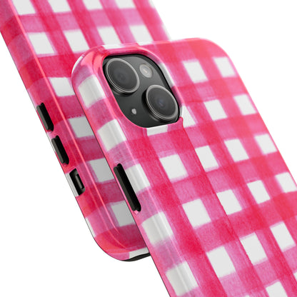 Hot Pink Gingham Watercolor Preppy Tough Phone Case | Various models