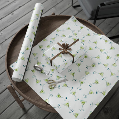 Gift Wrap | Martini Watercolor Illustrated Tossed Pattern | Matte or Glossy