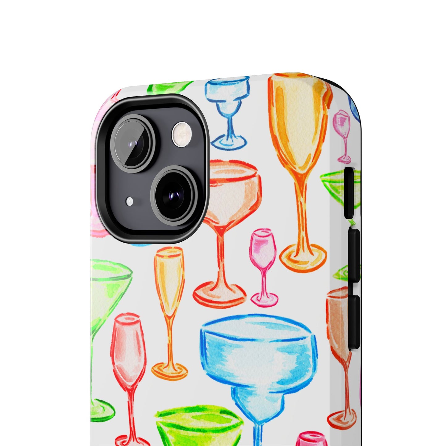 Monochromatic Margarita, Wine, Martini, and Champagne Flute Cocktail Glasses Watercolor Illustrated Tough Phone Case | Various Models Available