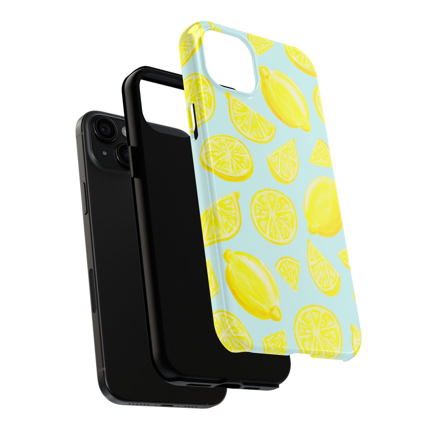 Bright Yellow Lemons Watercolor Illustrated Tossed Pattern Light Blue Tough Phone Case | Various Models