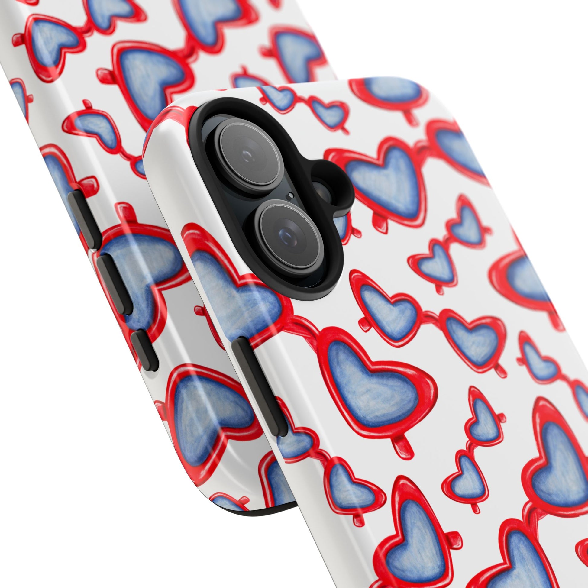 Red, White, & Blue Heart Shaped Watercolor Sunglasses Tossed Pattern Tough Phone Cases
