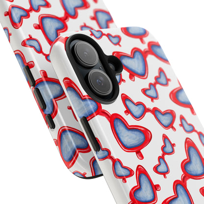 Red, White, & Blue Heart Shaped Watercolor Sunglasses Tossed Pattern Tough Phone Cases