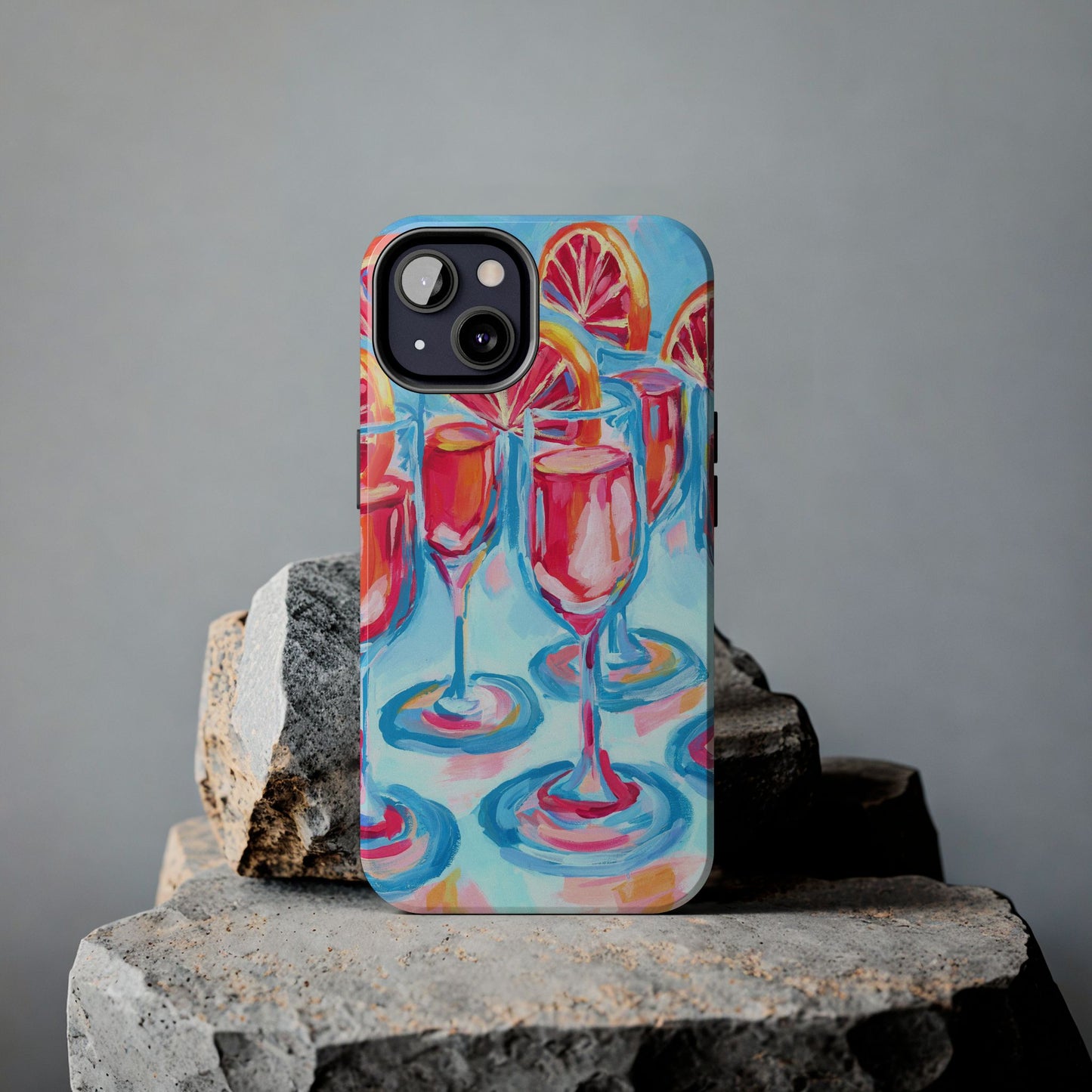 Pink Blood Orange Mimosas Blue Champagne Flute Acrylic Tough Phone Case | Various Models Available