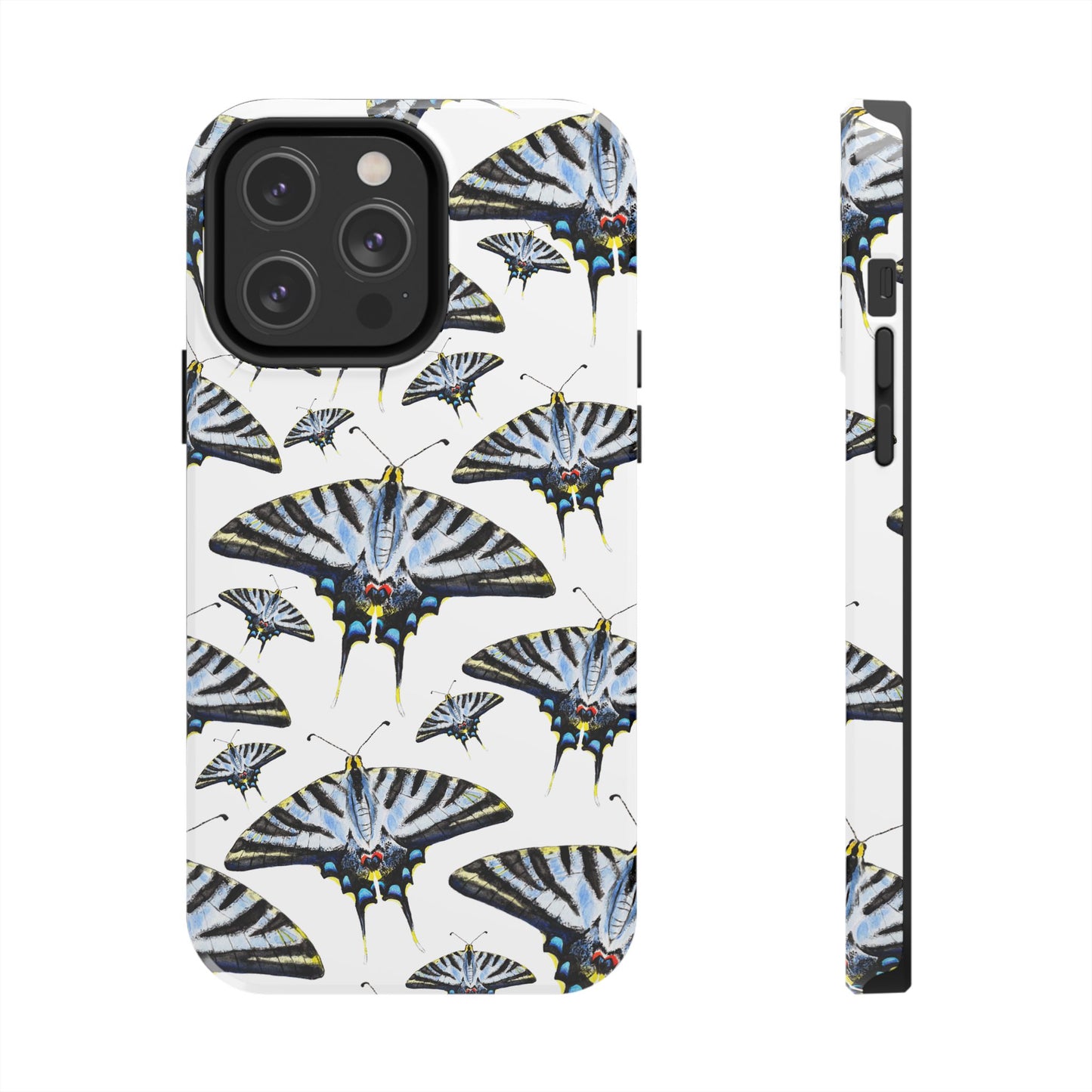 Light Blue Swallowtail Butterflies Watercolor Illustrated Pale Blue Tough Phone Case | Various Models iPhone 14 Pro Max