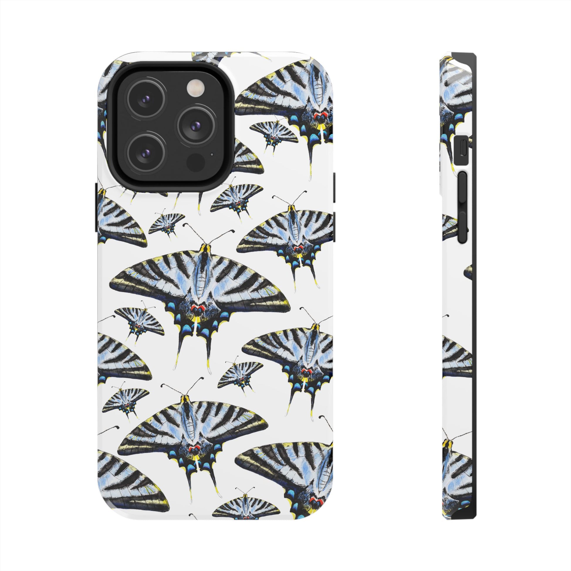 Light Blue Swallowtail Butterflies Watercolor Illustrated Pale Blue Tough Phone Case | Various Models iPhone 14 Pro Max