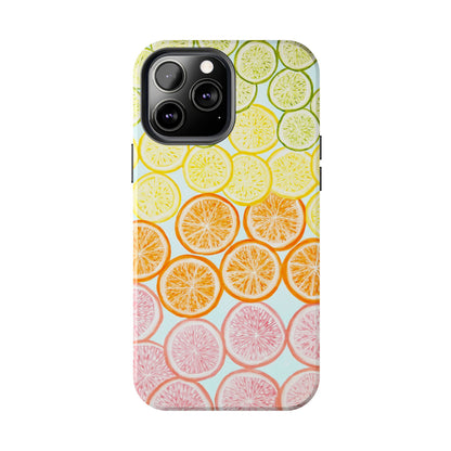 Ombré Citrus Grapefruit, Oranges, Lemons, & Limes Watercolor Illustrated Light Blue Tough Phone Case | Various Models Available