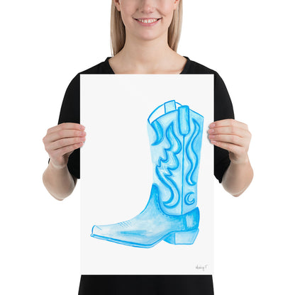 Print | Watercolor Light Blue Cowboy Boot 12″×18″