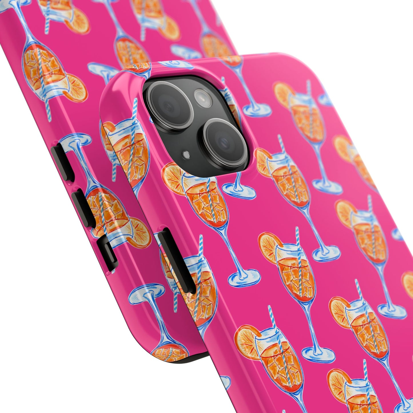 Orange & Blue Aperol Spritz Watercolor Pattern Hot Pink Phone Case | Various Models