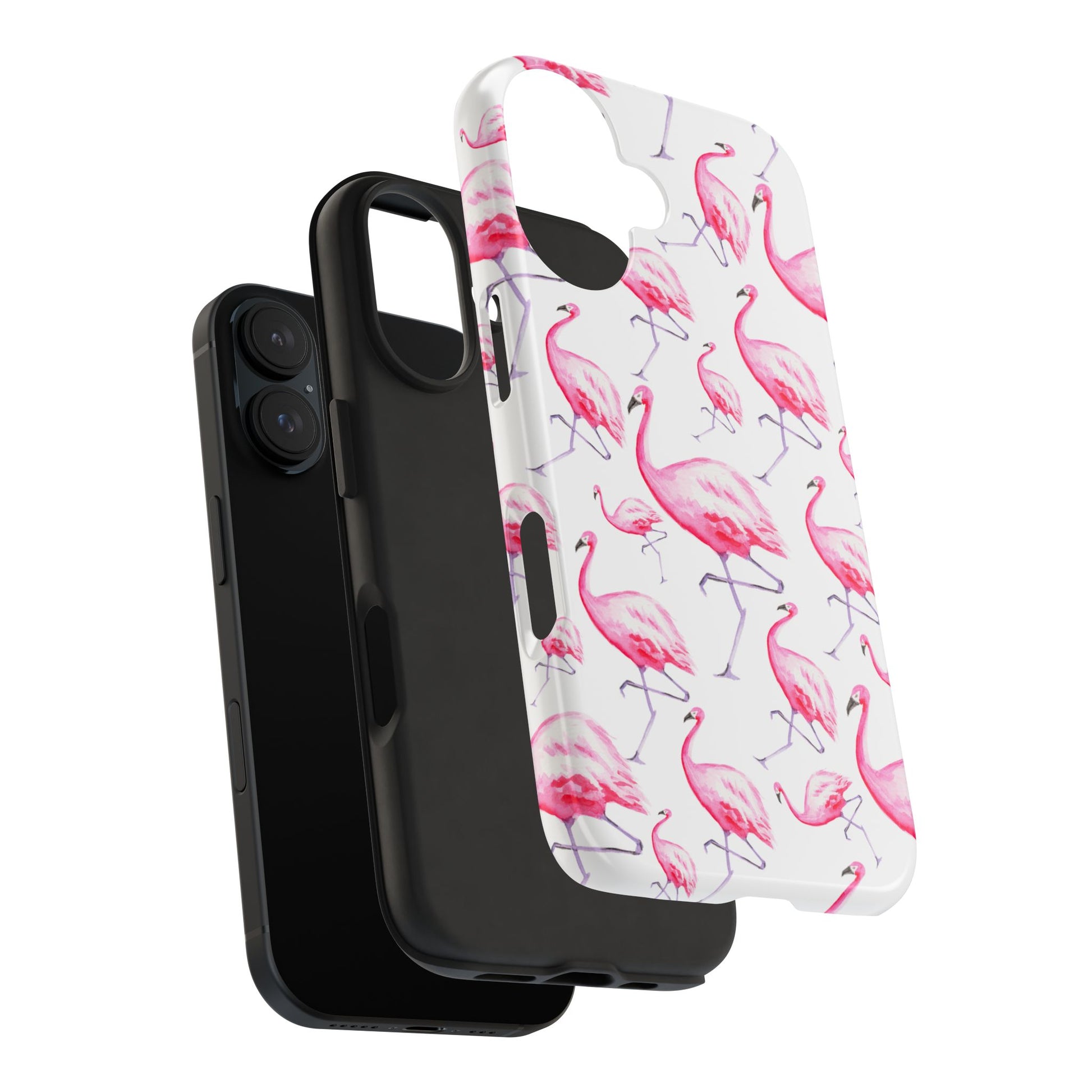 Hot Pink Flamingos Watercolor Illustrated Tossed Pattern Phone Case | Various Models