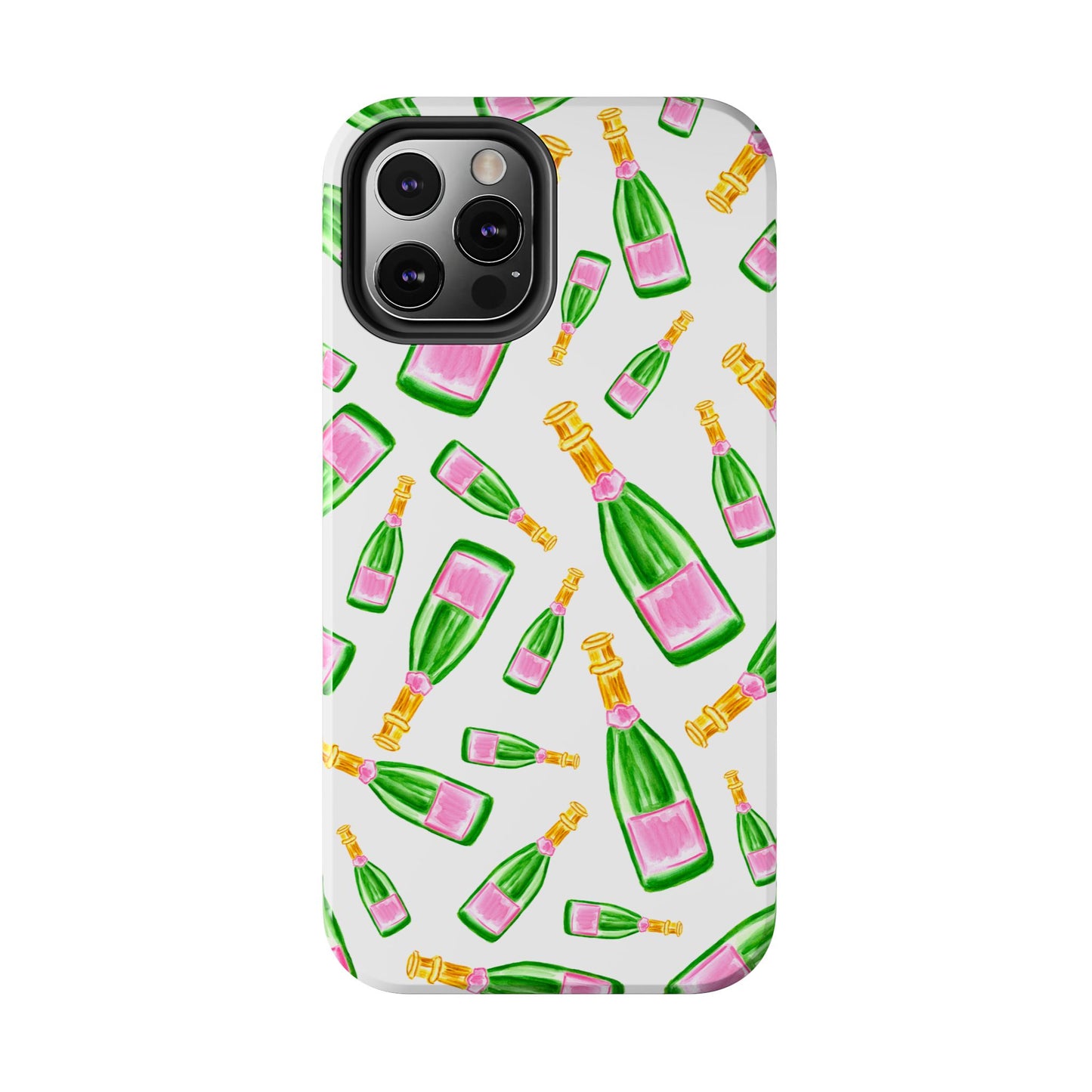 Copy of Tossed Pink and Green Watercolor Illustrated Champagne Bottles Pattern Tough Phone Case | Various Models