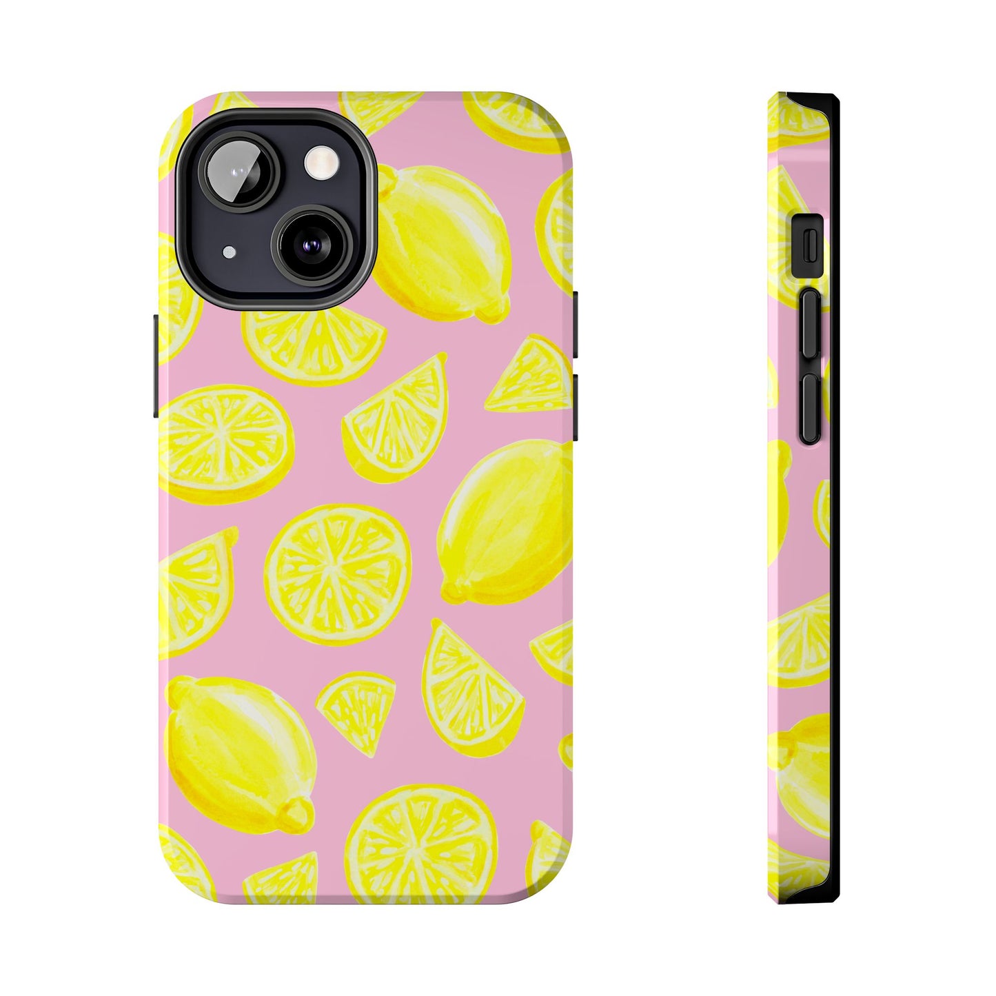 Bright Yellow Lemons Watercolor Illustrated Tossed Pattern Light Pink Tough Phone Case | Various Models