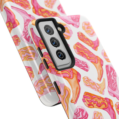 Tossed Hot Pink & Orange Cowboy Boots Tough Phone Cases | Various Models Available
