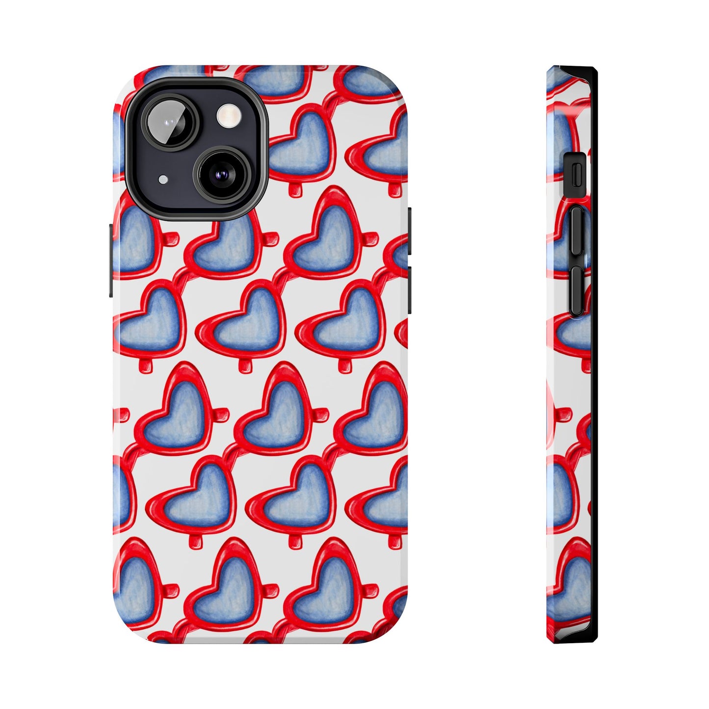 Red Heart Shaped Sunglasses Watercolor Illustrated Tough Phone Case | Various Models iPhone 13 Mini