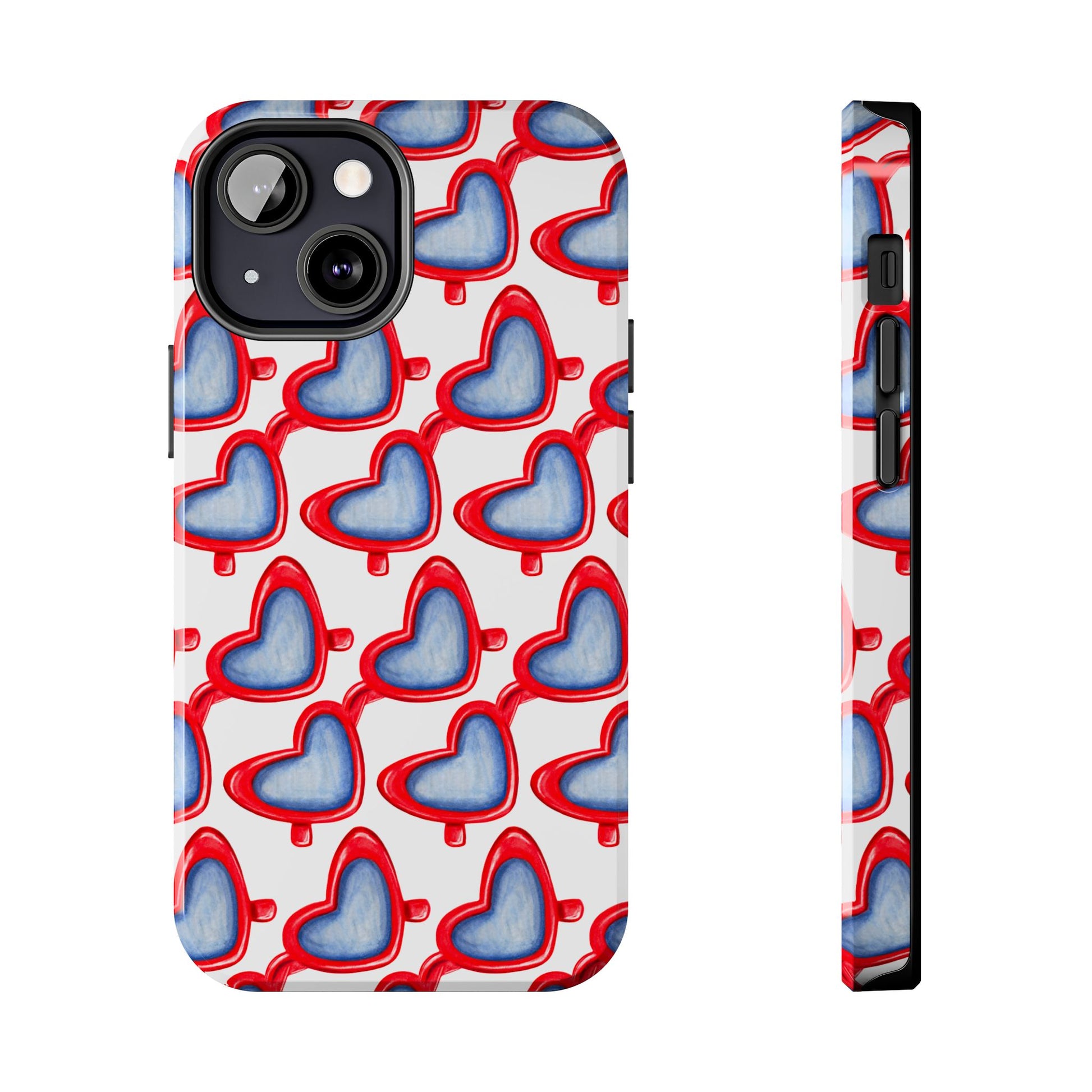 Red Heart Shaped Sunglasses Watercolor Illustrated Tough Phone Case | Various Models iPhone 13 Mini