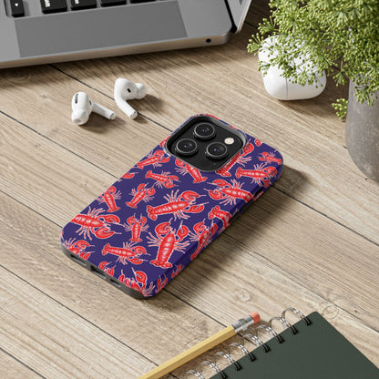 Red Lobster Watercolor Illustrated Tossed Pattern Navy Coastal Nautical Tough Phone Case | Various Models