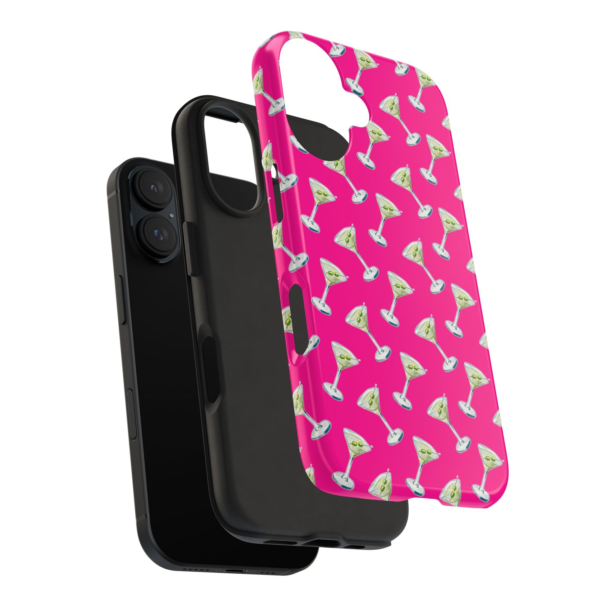 Hot Pink Mini Martini Watercolor Illustrated Tossed Pattern Tough Phone Case | Various Models Available