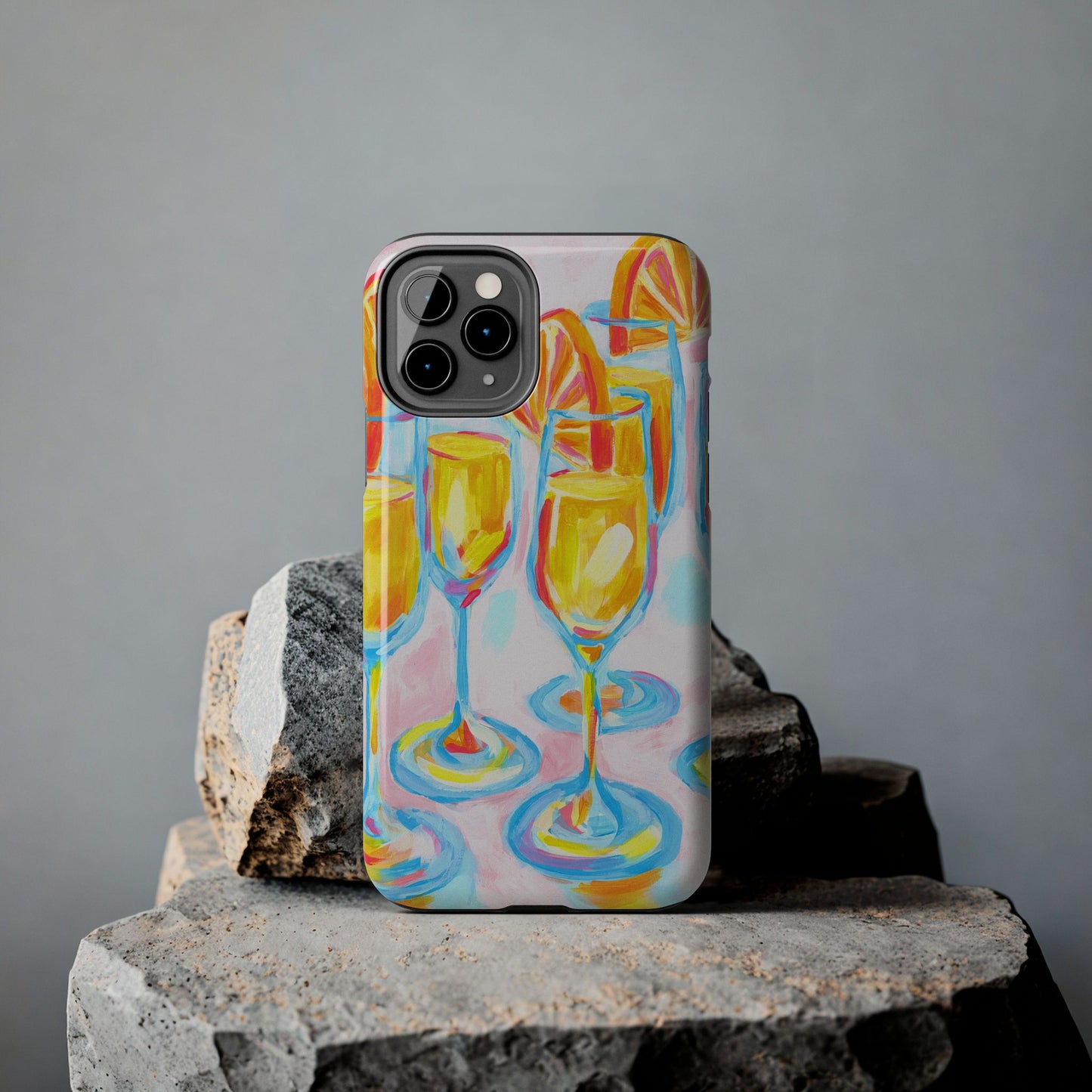 Pink Orange Mimosas Blue Champagne Flutes Abstract Acrylic Tough Phone Case | Various Models