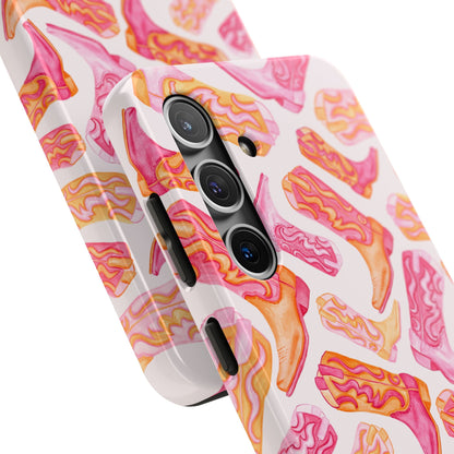 Tossed Hot Pink & Orange Watercolor Cowboy Boots Tough Light Pink Phone Case | Various Models Available