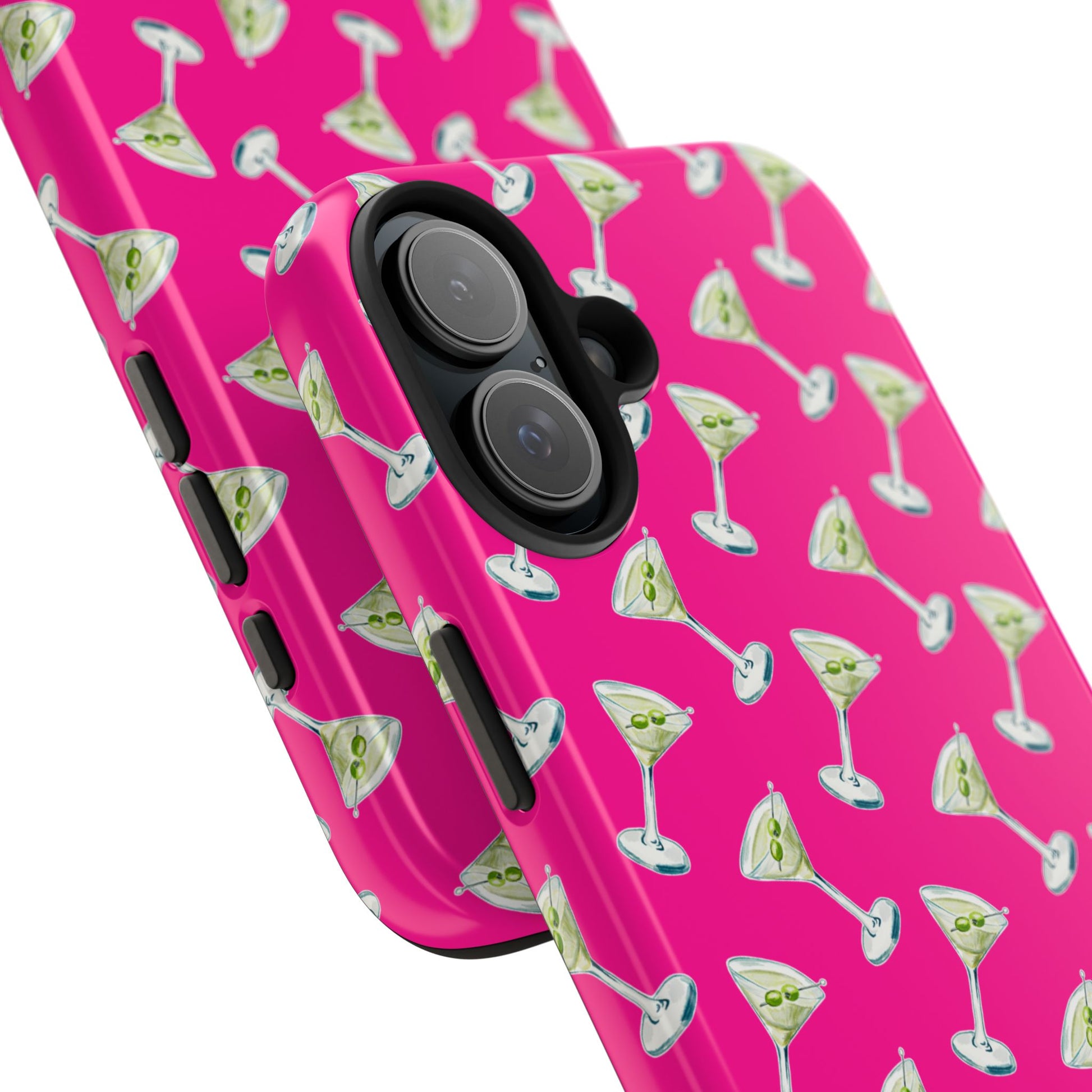 Hot Pink Mini Martini Watercolor Illustrated Tossed Pattern Tough Phone Case | Various Models Available
